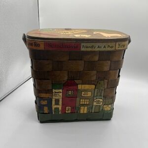 Vintage Caro-Nan Hand Painted Woven Basket  1960's  Little Rock, AR